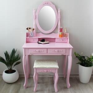 Moderní toaletní stolek se židlí v růžové barvě