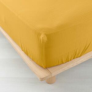 Žluté napínací mušelínové prostěradlo 160x200 cm Angelia – douceur d'intérieur