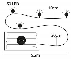SPRINGOS LED řetěz Nano - 5m, 50LED, 8 funkcí, ovladač, 3xAA, IP44, teplá bílá CL0105-XG