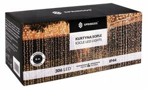 SPRINGOS LED světelný závěs - 3x3m, 306LED, 8 funkcí, ovladač, IP44, studená bílá CL4000-XG