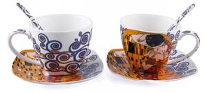 Porcelánové šálky se lžičkou Gustav Klimt polibek modré sada 2ks