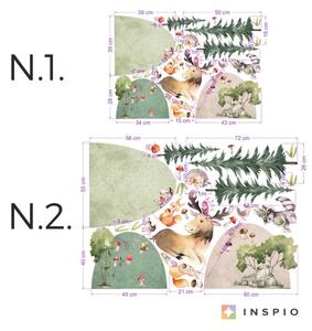 INSPIO-textilní přelepitelná samolepka - Dětské samolepky na zeď - Nálepky zvířátek v lese s kopci a stromy