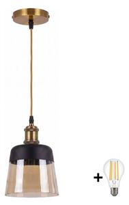 BRILAGI -LED Lustr na lanku R GLASS 1xE27/60W/230V pr. 15,5 cm zlatá/kouř béžová