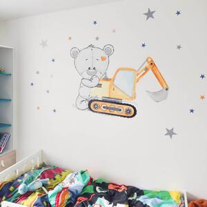 INSPIO-textilní přelepitelná samolepka - Samolepka na zeď pro kluky - Maco a stavební auta do dětského pokoje