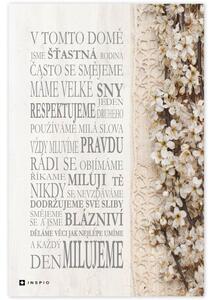 Obraz s textem - Domov, bílé květy