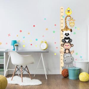 INSPIO Samolepky do dětského pokoje - Oranžový dětský metr s veselými zvířatky