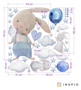 INSPIO-textilní přelepitelná samolepka - Samolepka na zeď - Modré zajíčky s balony