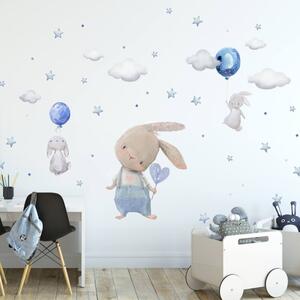 INSPIO-textilní přelepitelná samolepka - Samolepka na zeď - Modré zajíčky s balony