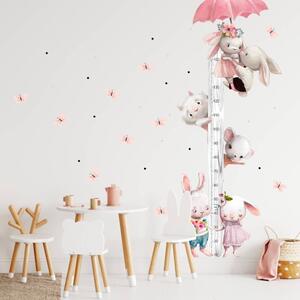 INSPIO-textilní přelepitelná samolepka - Dětský metr na zeď pro dívky - Akvarelové zajíčky