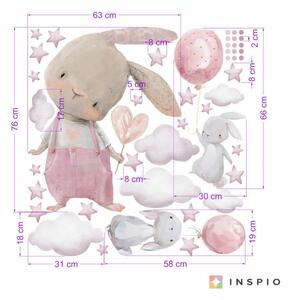 INSPIO-textilní přelepitelná samolepka - Samolepka na zeď - Akvarelový zajíček a malé zajíčky s balony