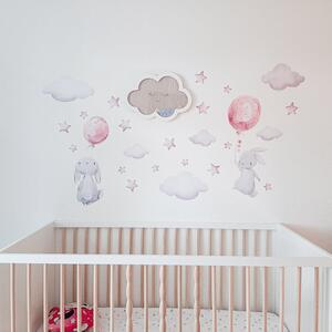 INSPIO-textilní přelepitelná samolepka - Samolepka na zeď - Akvarelový zajíček a malé zajíčky s balony