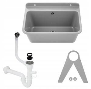 Sink Quality Universe, univerzální plastová výlevka 61x41x30 cm + sifon, 1-komorová, šedá, SKQ-KGLK60-G