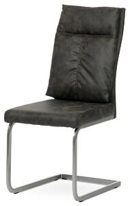 AUTRONIC Jídelní židle, šedá látka v dekoru vintage kůže, kovová podnož, broušený nikl