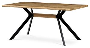 Jídelní stůl HT-863 OAK 160x90 cm, MDF deska 3D dekor divoký dub, kov černý lak
