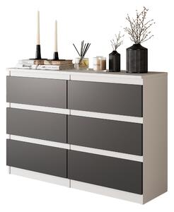 Komoda / píborník se 6 zásuvkami - bílá matná / antracit V71cm 100cm TD33cm