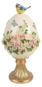 Béžovo-zlatá dekorace vajíčko s květy a ptáčkem - Ø 16*33 cm - Clayre & Eef