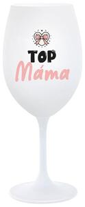 TOP MÁMA - bílá sklenička na víno 350 ml