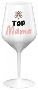 TOP MÁMA - bílá nerozbitná sklenička na víno 470 ml