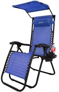 Lehátko / Zahradní židle s vysokým opěradlem / DMS Germany / GLS-120 / s držákem nápojů a stříškou / modrá