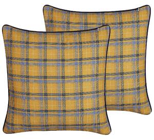 Sada 2 dekorativních polštářů DICENTRA 45 x 45 cm Žlutá Kostkovaný vzor