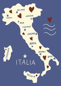 Ilustrace Italiy Map, Studio Dolci, (30 x 40 cm)