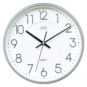 JVD Stříbrné nástěnné tiché netikající hodiny JVD HX2495.1 (hodiny s plynulým tichým chodem)