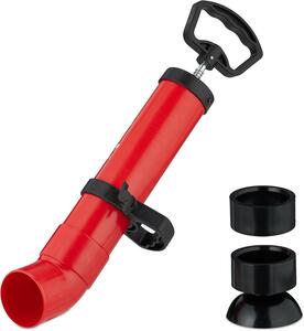 Čisticí pumpa pro odpad – 2 nástavce – Vhodná pro toalety, sprchy a umyvadla – S funkcí pro čištění pomocí stlačeného vzduchu – Černá – Červená