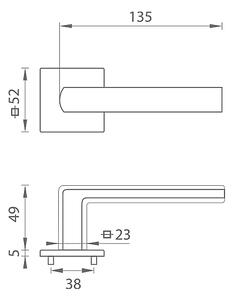 Dveřní kování MP TI - POPULAR - HR 4161Q 5S (OLS - Mosaz broušená), klika-klika, Hranatý otvor pro obyčejný klíč BBQ, MP OLS Mosaz broušená