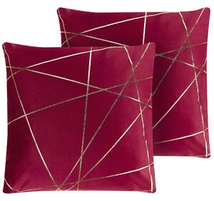 Sada 2 dekorativních polštářů PINUS 45 x 45 cm Umělý samet Červená Geometrický vzor