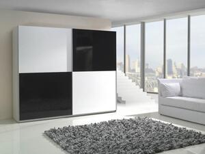 Skříň LUXOR 4 2D šatní, 244cm bílý korpus / dveře: bílá-černá