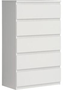 Komoda CHELSEA 5 zásuvek - 77,2 cm - matná bílá