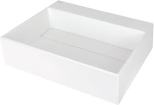 Deante Correo, granitové umyvadlo na desku s poličkou pod baterii a krycí deskou 500x400x130 mm, bílá, CQR_AU5M