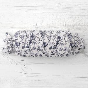 Biante Polštář válec bonbon Sandra SA-638 Temně modré květiny na bílém 15x40 cm