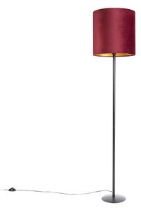 Stojací lampa černá s červeným sametovým stínítkem se zlatem 40 cm - Simplo
