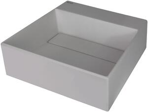 Deante Correo, granitové umyvadlo na desku s poličkou pod baterii a krycí deskou 400x400x130 mm, šedá metalíza, CQR_SU4M