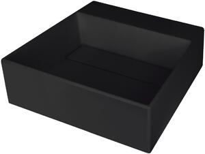 Deante Correo, granitové umyvadlo na desku s poličkou pod baterii a krycí deskou 400x400x130 mm, černá, CQR_NU4M