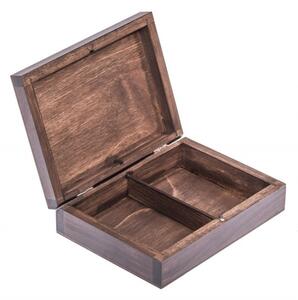 FK Dřevěná krabička s dvěmi přihrádkami - 16x12x4 cm, Tmavě hnědá