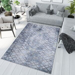 Makro Abra Kusový koberec pratelný TOSCANA 26011 Geometrický Moderní pogumovaný modrý šedý Rozměr: 140x200 cm