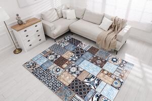 Makro Abra Kusový koberec pratelný MIRO 51913.802 Patchwork protiskluzový modrý hnědý Rozměr: 80x150 cm
