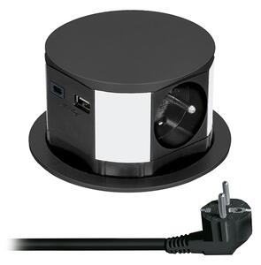 SOLIGHT Výsuvný blok zásuvek 3 x 16 A + USB A+C 20W PD, kabel 2m, černý