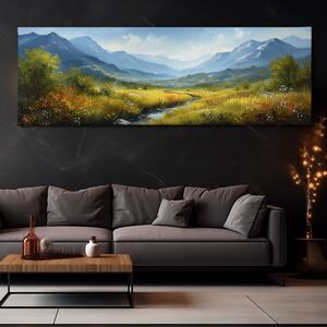 Obraz na plátně - Zurčící potůček na horské louce FeelHappy.cz Velikost obrazu: 120 x 40 cm