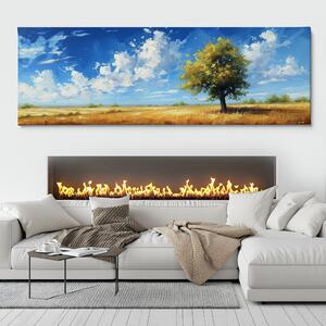 Obraz na plátně - Osamělý strom a plující huňaté mraky FeelHappy.cz Velikost obrazu: 120 x 40 cm