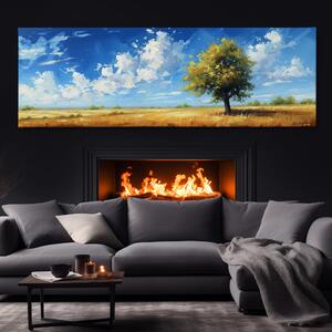 Obraz na plátně - Osamělý strom a plující huňaté mraky FeelHappy.cz Velikost obrazu: 60 x 20 cm