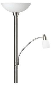 Brilliant G93004/13 LUCY - Stojací stříbrná lampa se dvěma vypínači na svítidle, LED E27 + E14, 180cm (Moderní stojací lampa se čtecím ramenem v matném niklu)