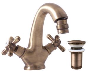 Slezák - RAV Bidetová baterie s výpustí MORAVA RETRO - MK143.xSM, Stará mosaz (Bronz) Připojovací hadičky - závit: 3/8"