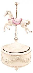 Růžovo-bílý hrací kolotoč s koníkem – 12x22 cm