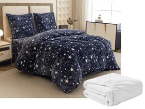 Sada mikroplyšového povlečení STARLIGHT tmavě modré + prostěradlo mikroplyš SOFT 90x200 cm bílé, jednolůžko