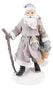 Šedá dekorace Santa s holí a panenkou – 12x9x21 cm