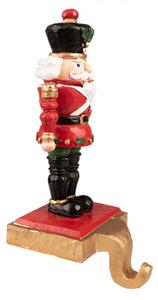 Červeno-černý věšák na vánoční punčochu Louskáček – 10x12x24 cm