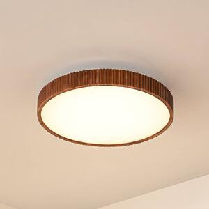 Lindby LED stropní svítidlo Velua, bílá/tmavé dřevo, Ø 50 cm, stmívatelný, Tmavé dřevo, Obývací pokoj / jídelna, Dřevo, Moderní